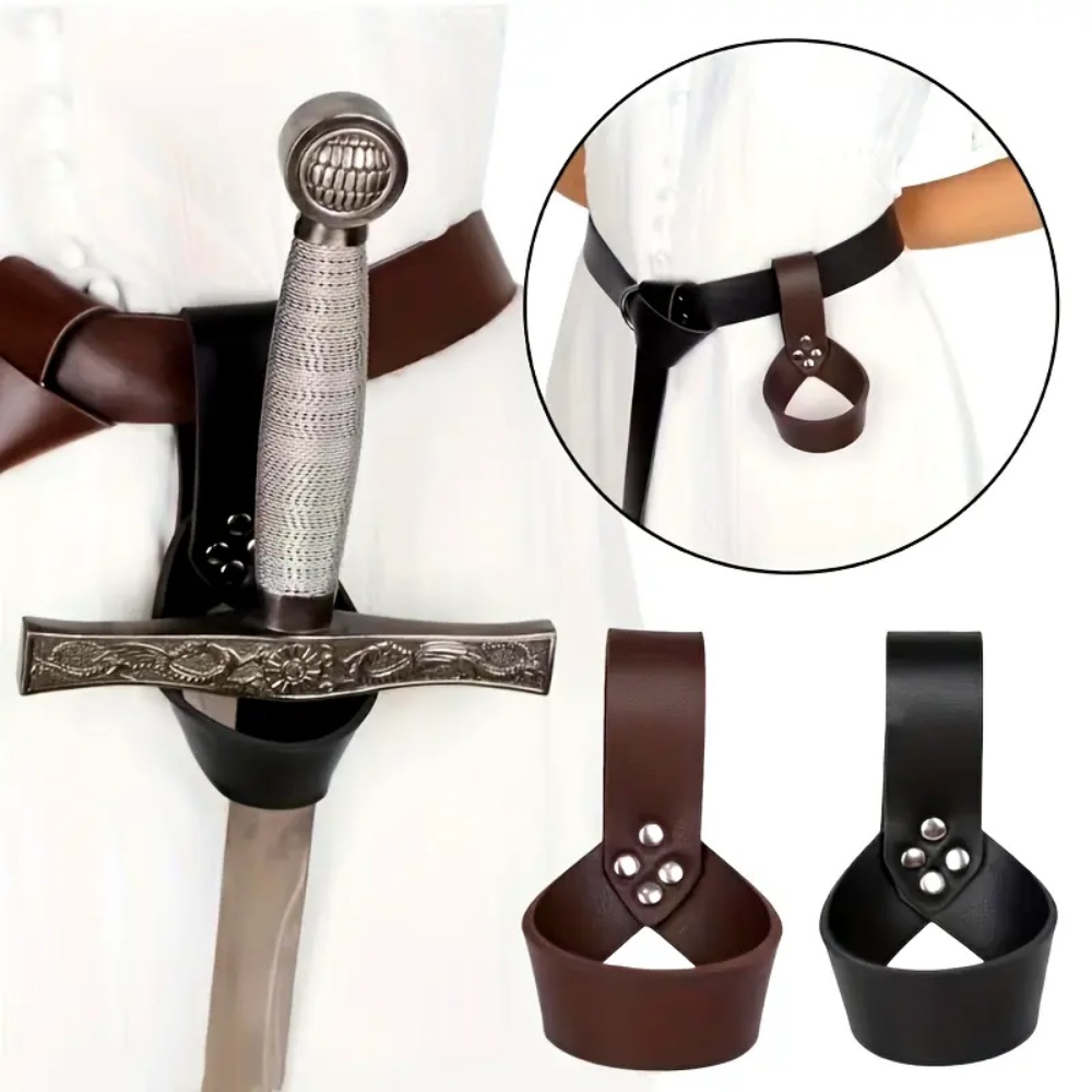 Cosplay Prop Dagger - 中世の騎士 バイキングの剣の鞘 PUレザー製の鞘 ラピアリング 剣ホルダー 鞘